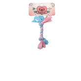 Pink and blue braided dog toy with 'Puppy Love' packaging on a white background