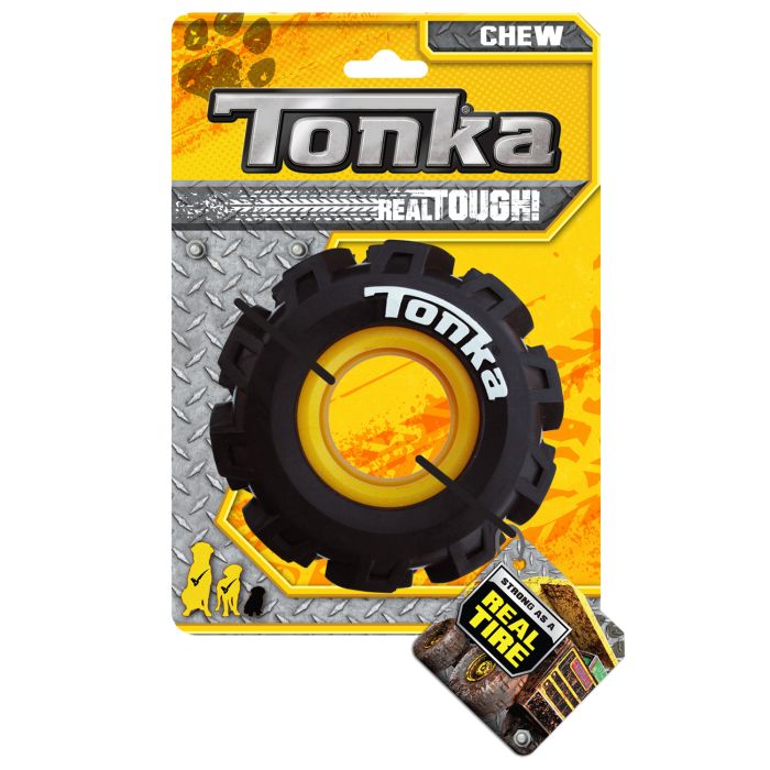 Tonka chew toy tire with packaging on a white background