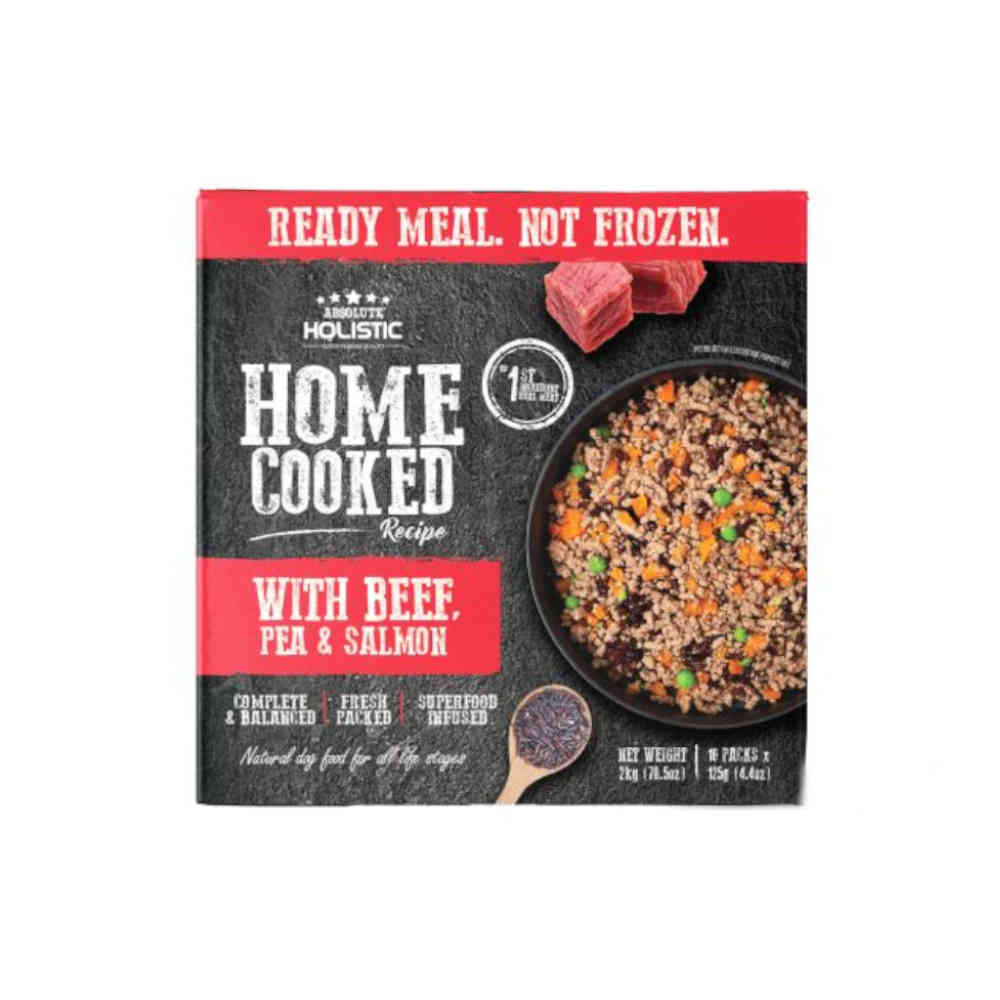 Absolute Home Cooked Recipe Beef, Peas & Salmon Packs 16x125g 