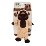 Dog toy resembling a lamb with packaging on a white background