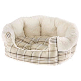 Plaid patterned pet bed on a white background