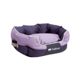 Purple pet bed with gray accents on a white background, featuring the Furkidz brand.