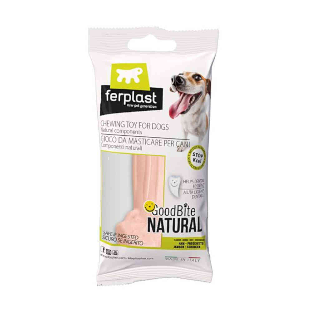 Dog chew toy packaging with 'ferplast' branding on a white background