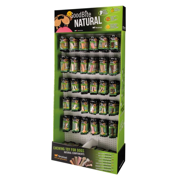 GoodBite Natural dog chew toy display with multiple packages on a white background