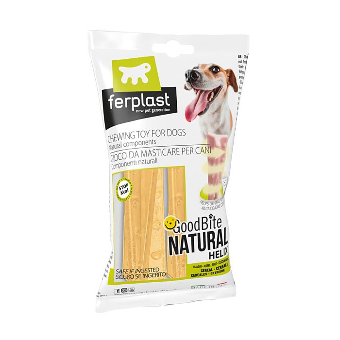Package of ferplast GoodBite naturalHELIX dog chew toy on a white background