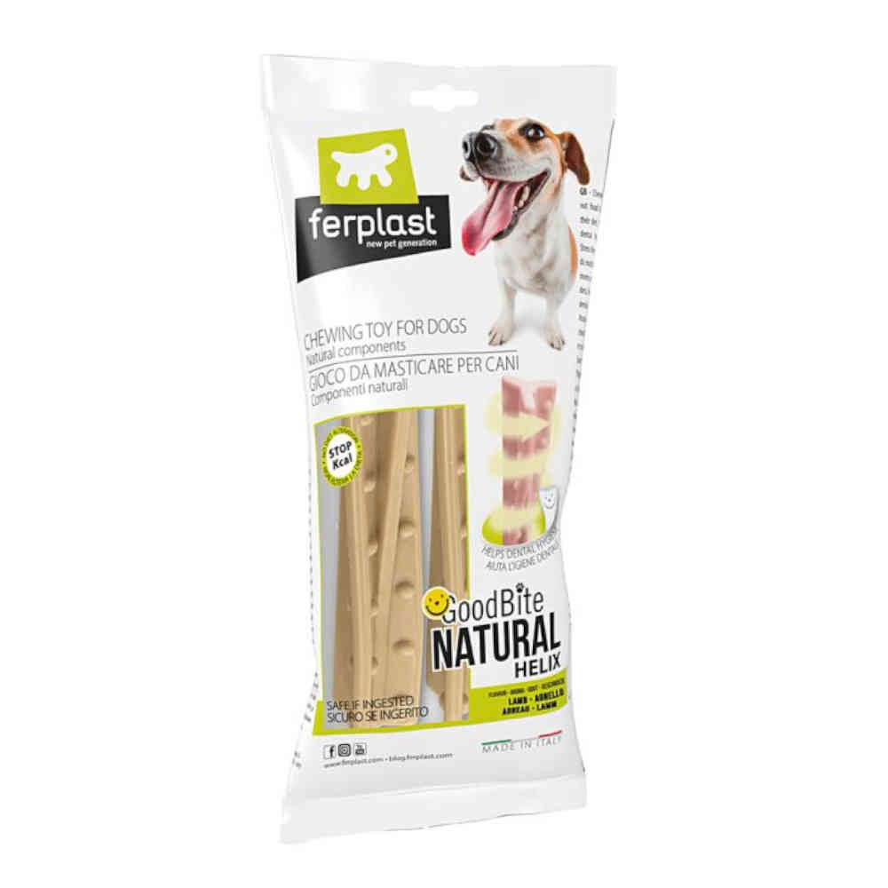 Package of ferplast GoodBite Natural Helix dog chew toy on a white background