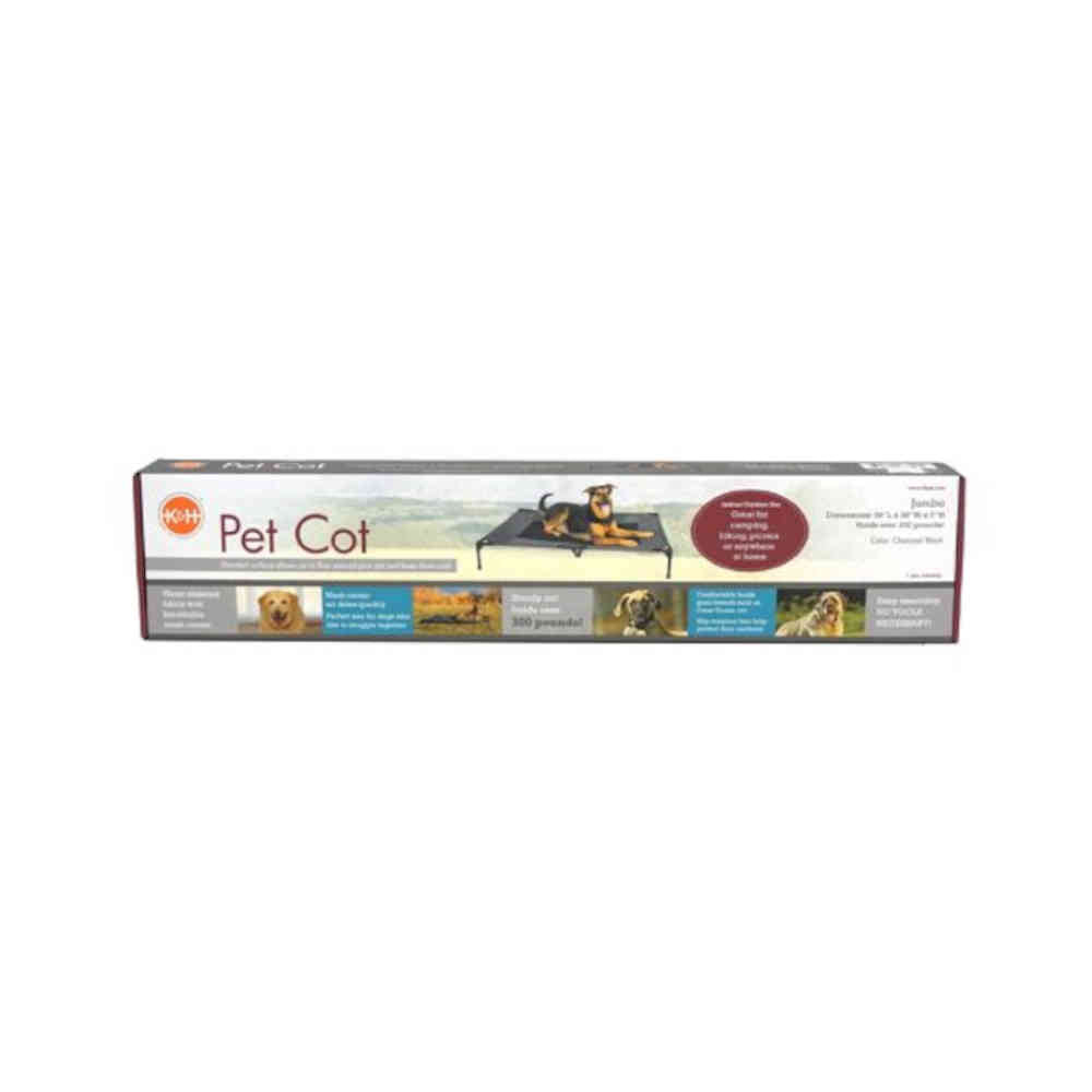 Box of a pet cot with images of dogs on a white background