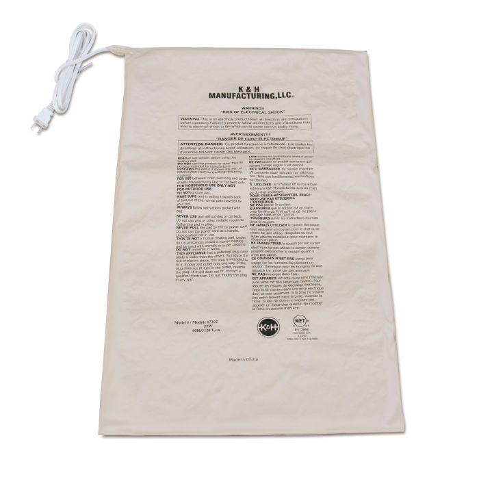 Canvas drawstring bag with text and K&H Manufacturing logo on a white background