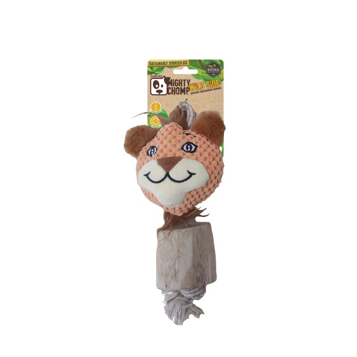 Mighty Chomp Safari Coffee Wood Lion Cub with Rope 25cm