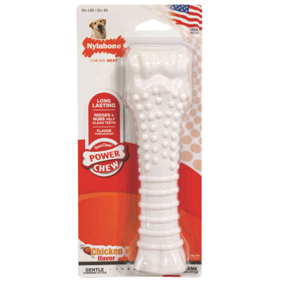Nylabone dog chew toy in packaging with Nylabone branding.