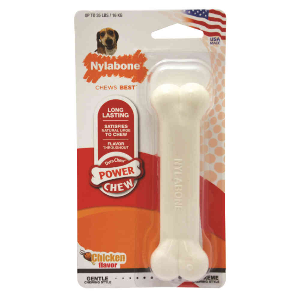 Nylabone dog chew toy in packaging with Nylabone branding.