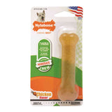 Nylabone dog chew toy packaging with chicken flavor on a white background