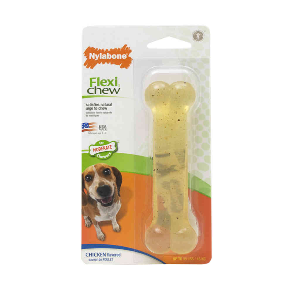 Nylabone Flexi Chew dog toy packaging on a white background
