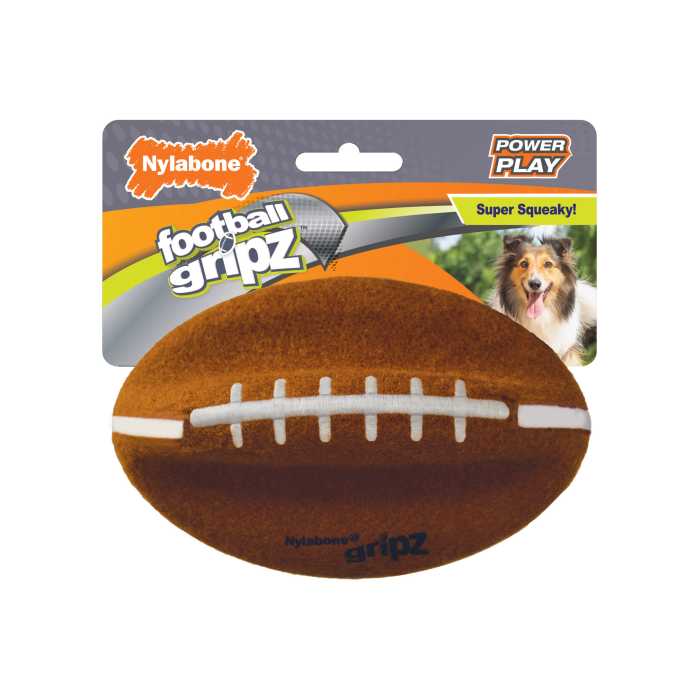 Nylabone Football Gripz dog toy on a white background