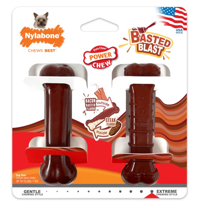 Nylabone Power Basted Blast Bone Twin Pack Steak/Bacon Petite