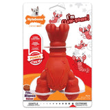Red lobster-shaped dog toy with Nylabone branding on packaging