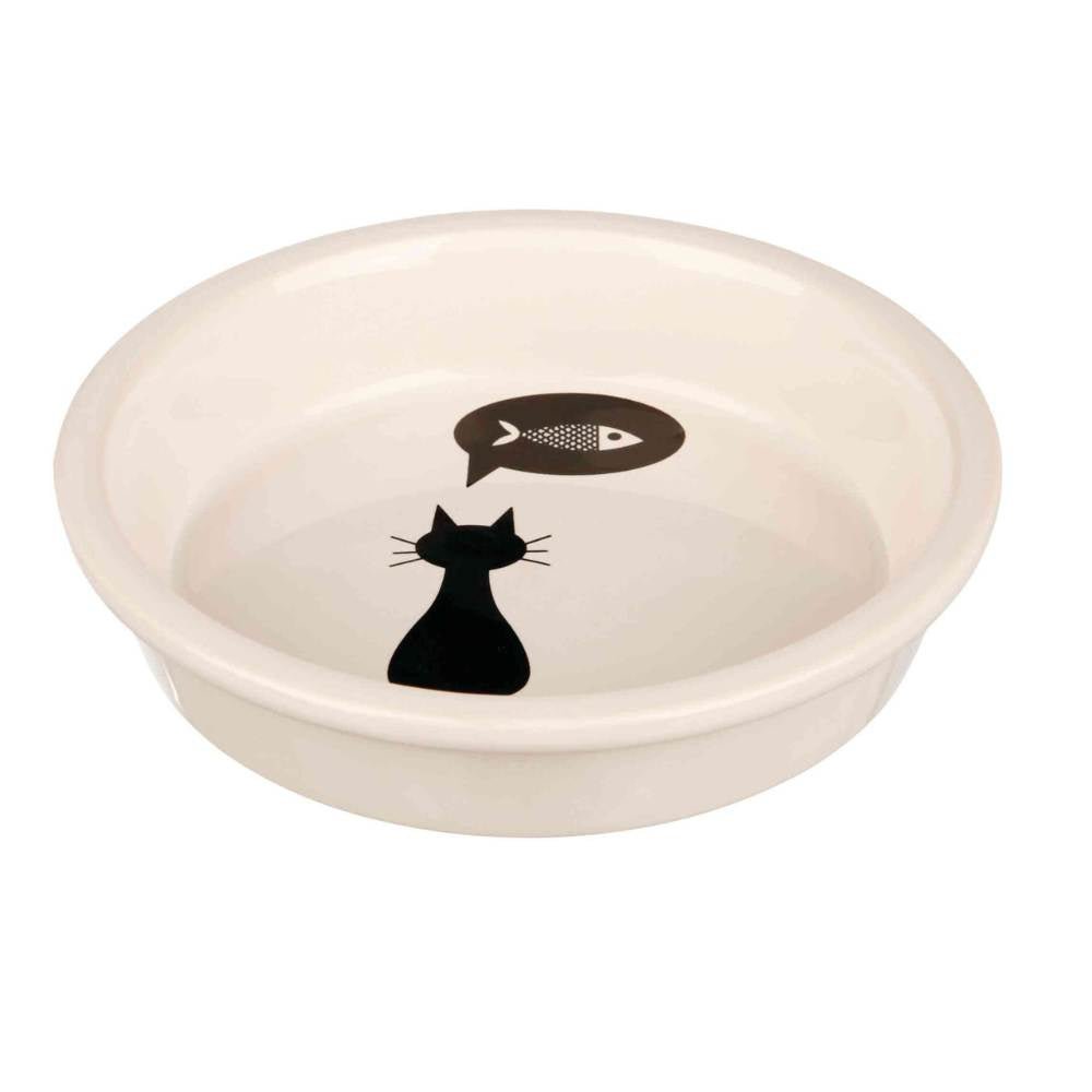 Bowl Cat/Fish Ceramic 0.25L / 13CM White