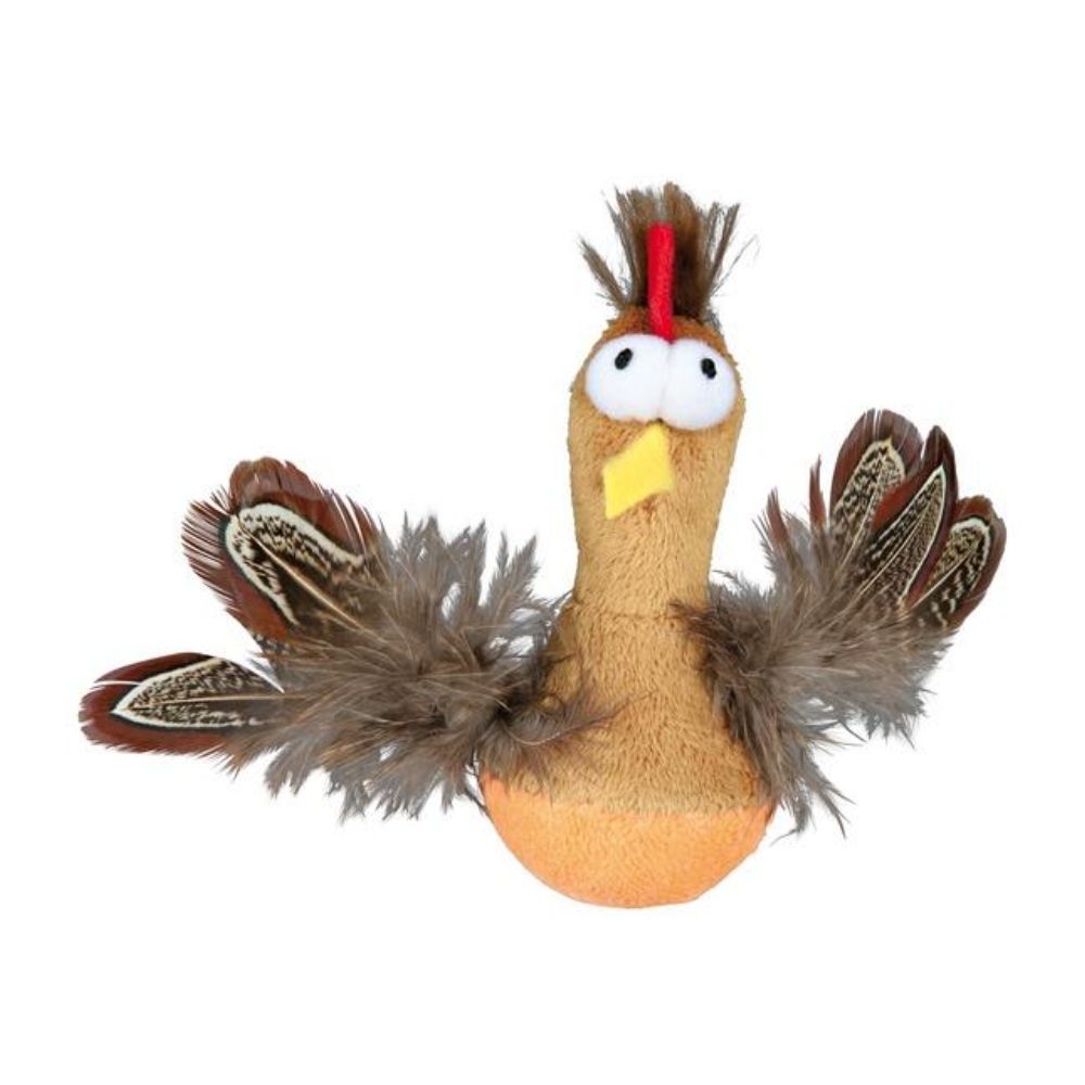 Roly-Poly Chicken with Microchip & Feathers Plush Catnip 10CM