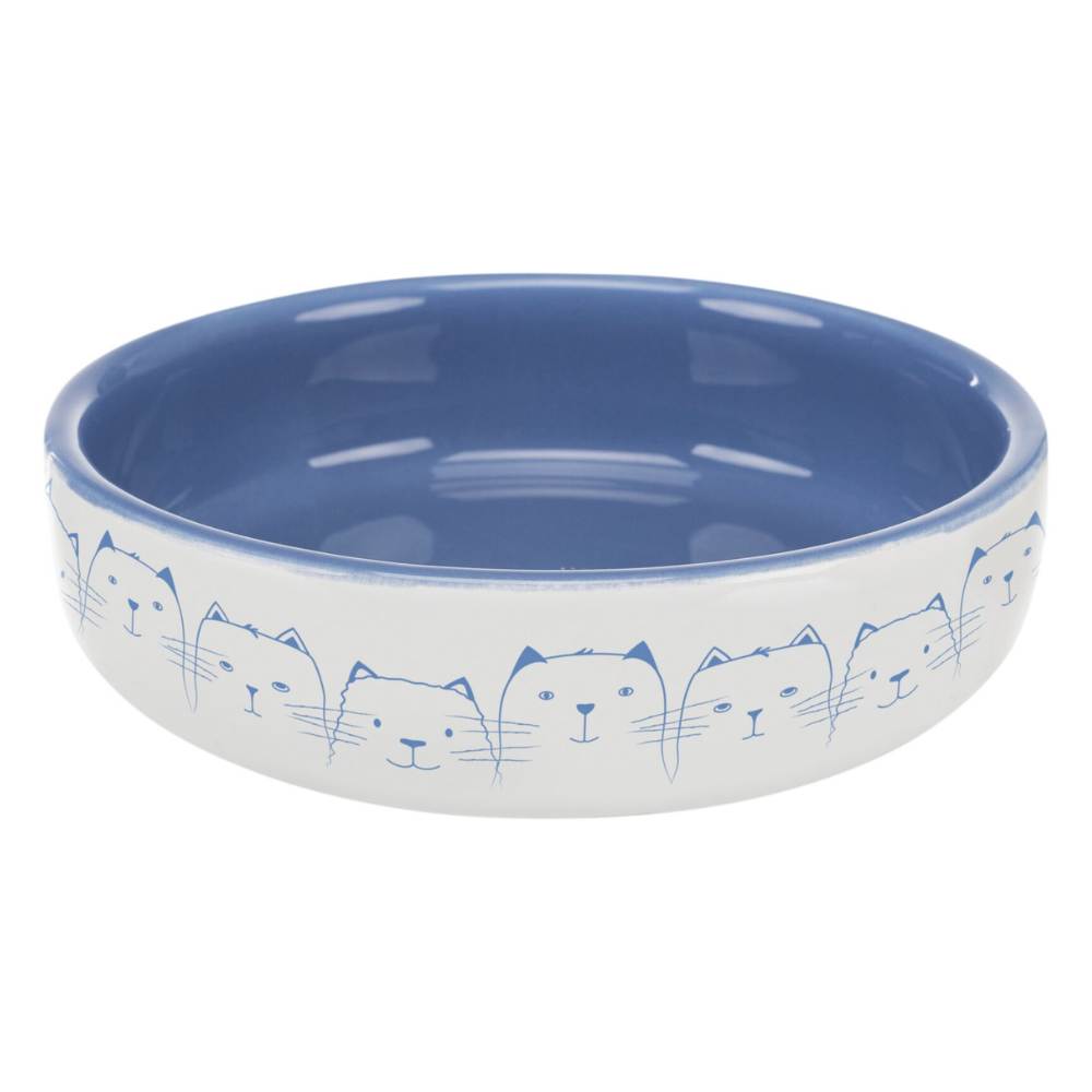 Cat Bowl Flat Ceramic 0.3L / 15CM Blue/White