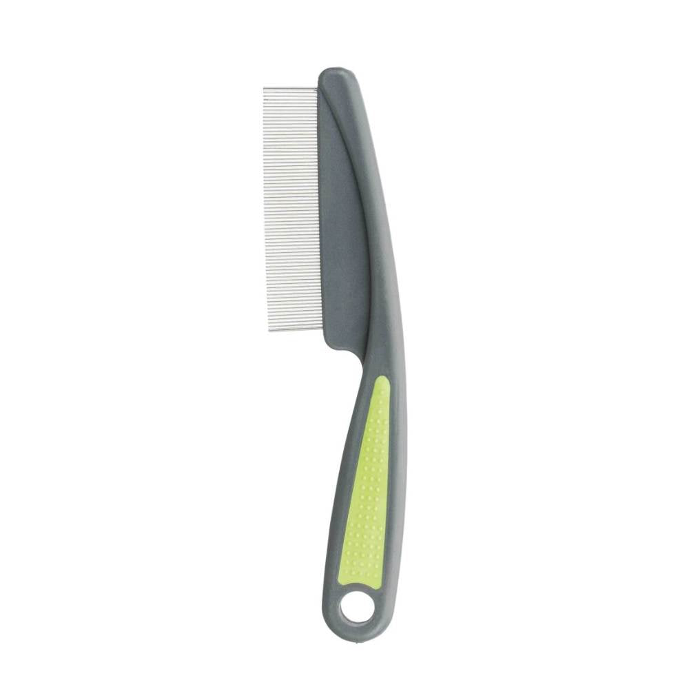 Flea and dust comb, plastic/metal prongs, 15 cm, green