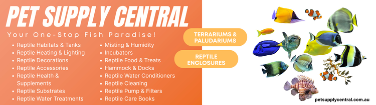 Pet Supply Central banner with various pet products and services listed.