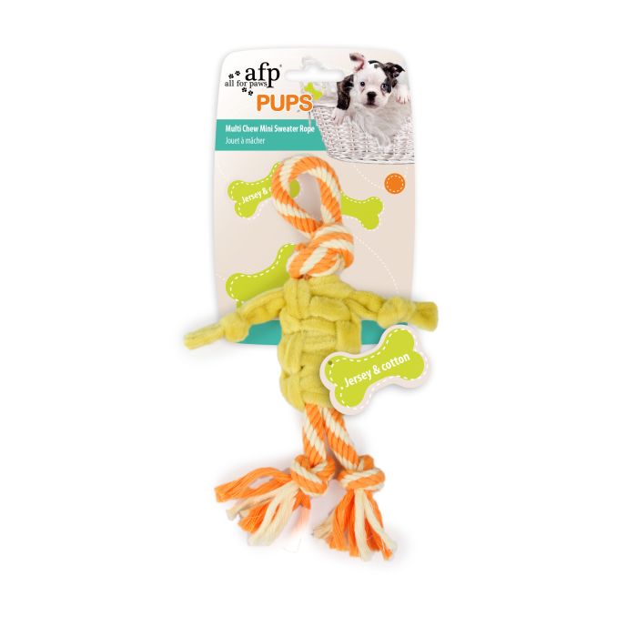 Dog toy with rope and bone design on a white background