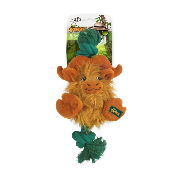 Plush monkey toy with a rope on a white background