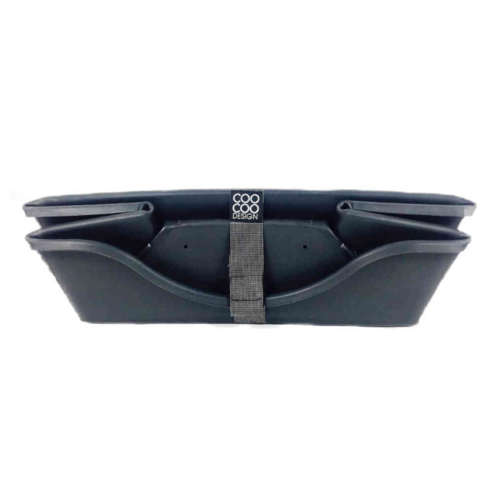 Gray car organizer with a strap on a white background